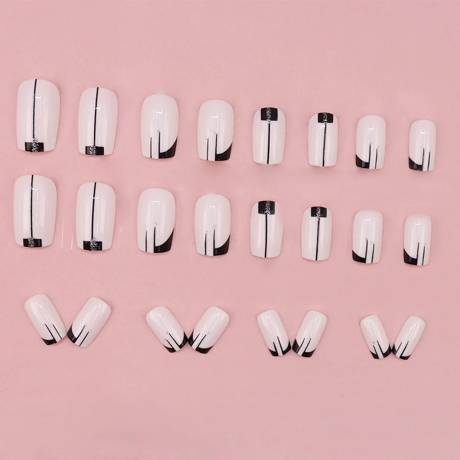 24pcs/set short square fake nails for women girls faux ongles fashion glitter geometric flowers design press on false nail kit Short Square Press-On Fake Nails Kit - 24pcs/set short square fake nails for women girls faux ongles fashion glitter geometric flowers design press on false nail kit