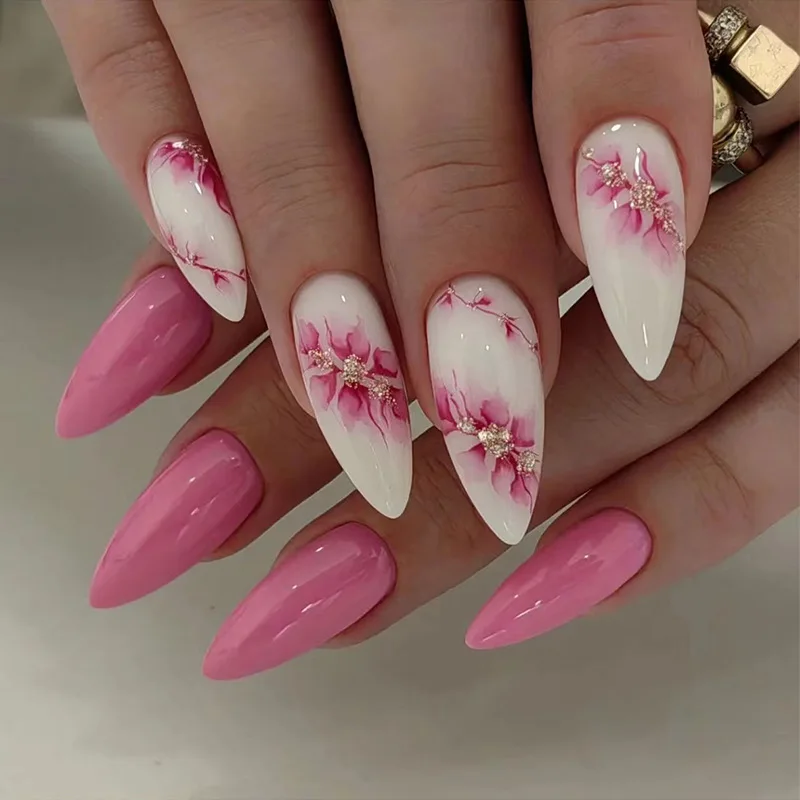 24pcs/set short Medium quare Glossy Ballerina Fake Nails jellyfish blue sea wave flowers geometric design press on false nails Jellyfish Ballerina Press On Nails – 24pcs/set short Medium quare Glossy Ballerina Fake Nails jellyfish blue sea wave flowers geometric design press on false nails