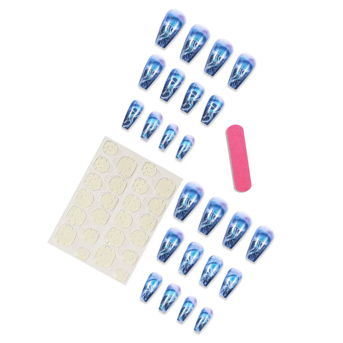24pcs/set short Medium quare Glossy Ballerina Fake Nails jellyfish blue sea wave flowers geometric design press on false nails Jellyfish Ballerina Press On Nails – 24pcs/set short Medium quare Glossy Ballerina Fake Nails jellyfish blue sea wave flowers geometric design press on false nails