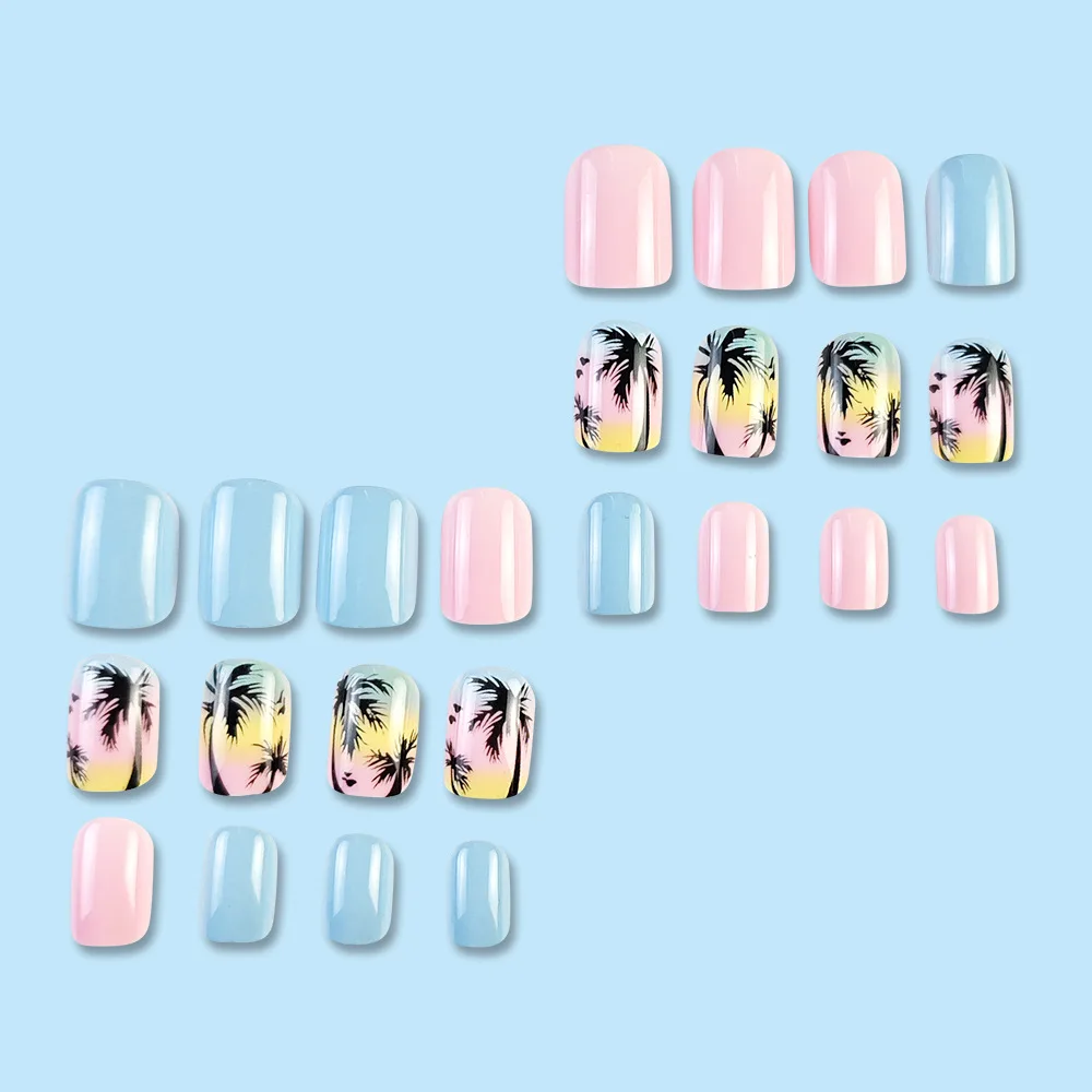 24pcs/set short square fake nails for women girls faux ongles fashion glitter geometric flowers design press on false nail kit Short Square Glam Nails – 24pcs/set short square fake nails for women girls faux ongles fashion glitter geometric flowers design press on false nail kit
