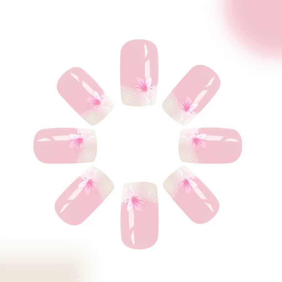 24pcs/set short square fake nails for women girls faux ongles fashion glitter geometric flowers design press on false nail kit Short Square Glam Nails – 24pcs/set short square fake nails for women girls faux ongles fashion glitter geometric flowers design press on false nail kit