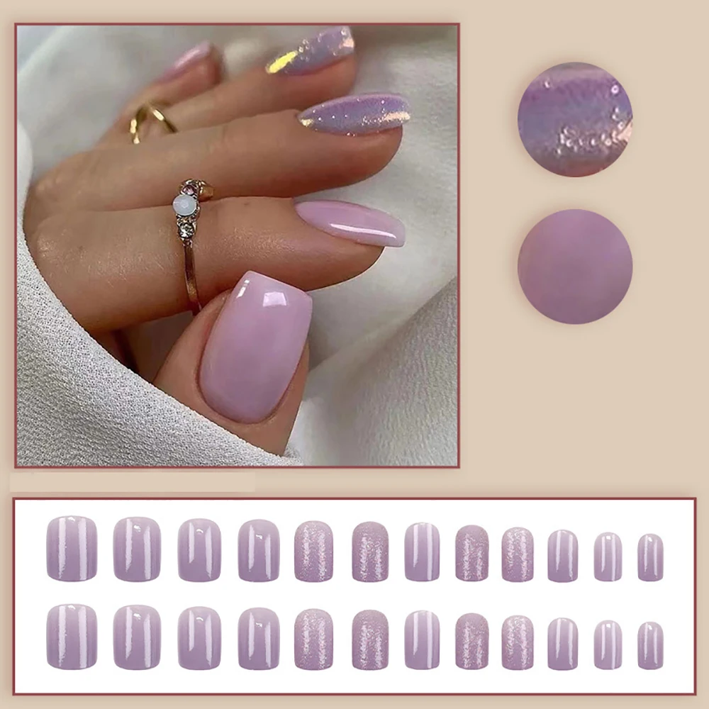 24pcs/set short square fake nails for women girls faux ongles fashion glitter geometric flowers design press on false nail kit Short Square Glam Nails – 24pcs/set short square fake nails for women girls faux ongles fashion glitter geometric flowers design press on false nail kit