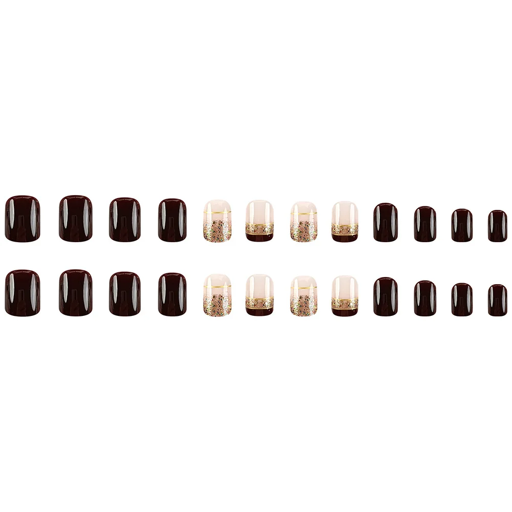 24pcs/set short square fake nails for women girls faux ongles fashion glitter geometric flowers design press on false nail kit Short Square Glam Nails – 24pcs/set short square fake nails for women girls faux ongles fashion glitter geometric flowers design press on false nail kit