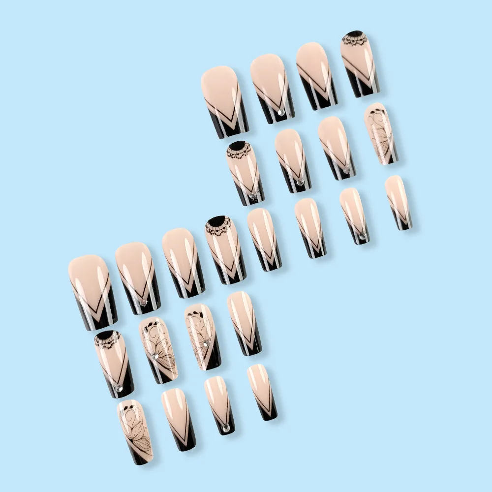 24pcs/set short square fake nails for women girls faux ongles fashion glitter geometric flowers design press on false nail kit Short Square Glam Nails – 24pcs/set short square fake nails for women girls faux ongles fashion glitter geometric flowers design press on false nail kit