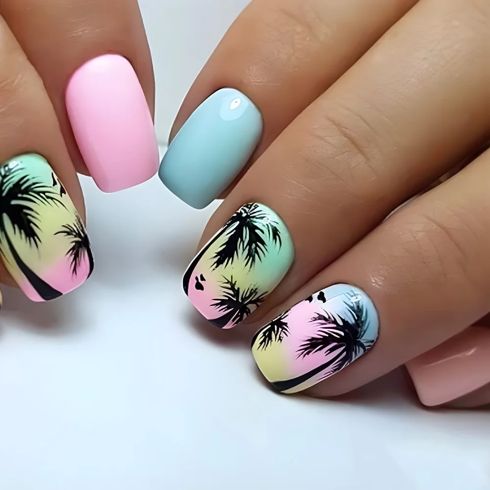 24pcs/set short square fake nails for women girls faux ongles fashion glitter geometric flowers design press on false nail kit Short Square Glam Nails – 24pcs/set short square fake nails for women girls faux ongles fashion glitter geometric flowers design press on false nail kit