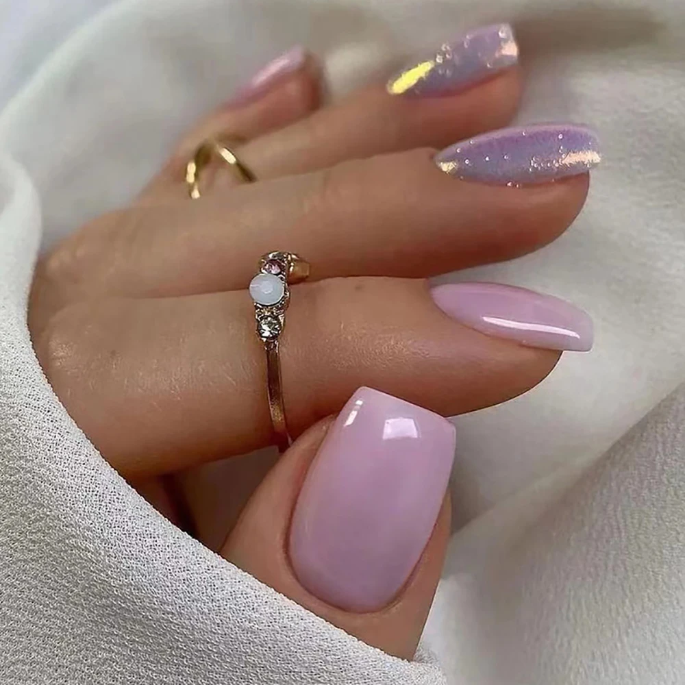 24pcs/set short square fake nails for women girls faux ongles fashion glitter geometric flowers design press on false nail kit Short Square Glam Nails – 24pcs/set short square fake nails for women girls faux ongles fashion glitter geometric flowers design press on false nail kit