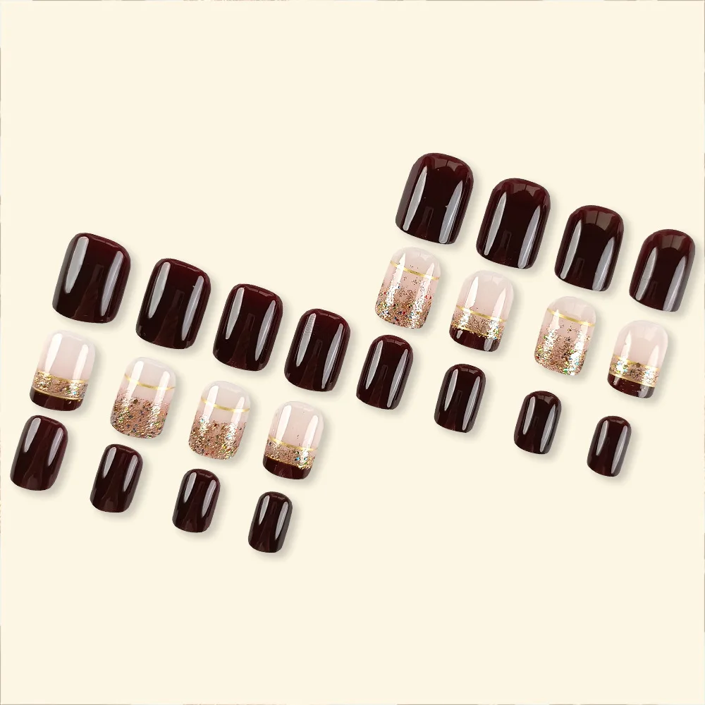 24pcs/set short square fake nails for women girls faux ongles fashion glitter geometric flowers design press on false nail kit Short Square Glam Nails – 24pcs/set short square fake nails for women girls faux ongles fashion glitter geometric flowers design press on false nail kit