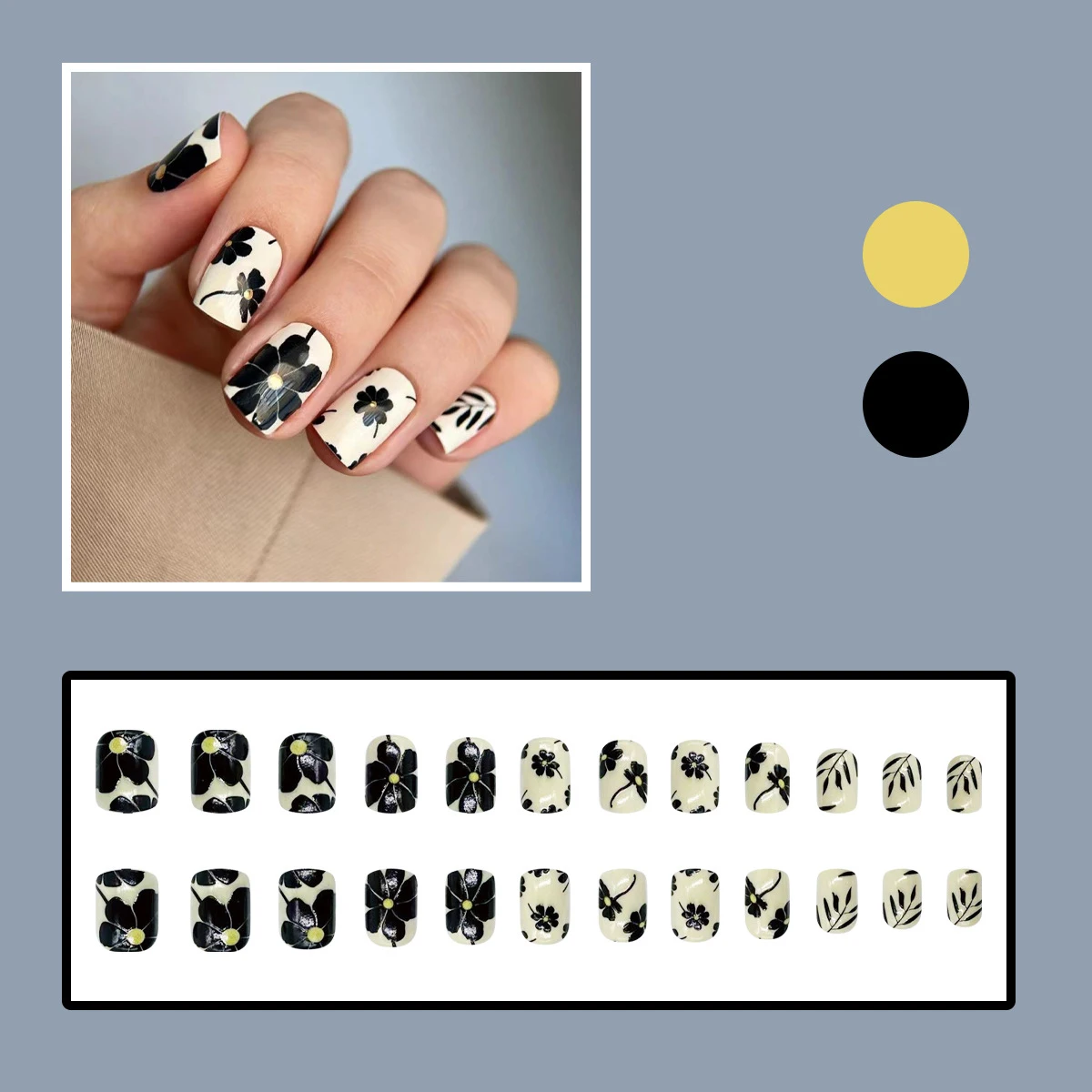 24pcs/set short square fake nails for women girls faux ongles fashion glitter geometric flowers design press on false nail kit Short Square Glam Nails – 24pcs/set short square fake nails for women girls faux ongles fashion glitter geometric flowers design press on false nail kit