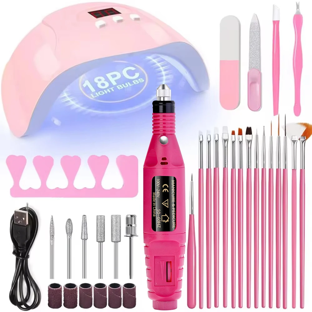 LINMANDA Professional USB Electric Nail Drill Polish File Kit with UV LED Nail Lamp Gel Manicure Dryer Lamp Acrylic Starter Set LINMANDA Professional USB Electric Nail Drill Polish File Kit with UV LED Nail Lamp Gel Manicure Dryer Lamp Acrylic Starter Set
