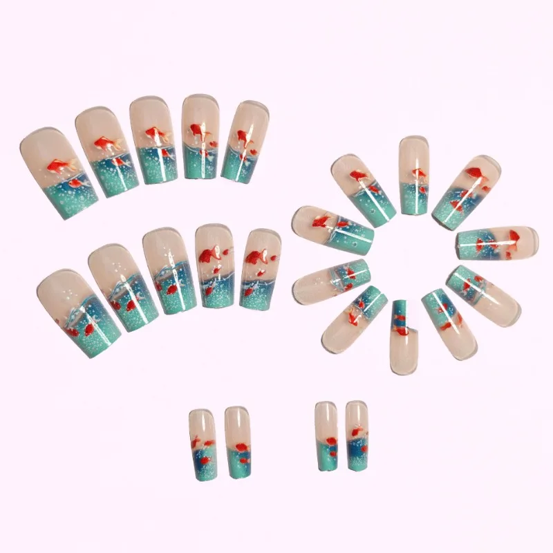 24pcs Square Stick-on Nails Set Goldfish Nail Tips Cheap Nail Seal Summer Beautiful false Nails Wholesale Holiday Press on Nails 24pcs Square Stick-on Nails Set Goldfish Nail Tips Cheap Nail Seal Summer Beautiful false Nails Wholesale Holiday Press on Nails