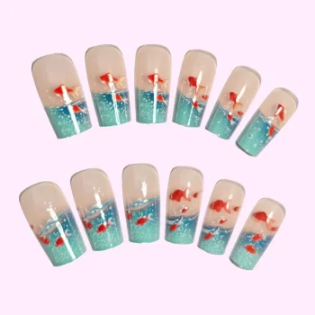 Goldfish Press On Nails – 24 Summer Set with Goldfish Art and Tools Included 3 95922 phretb