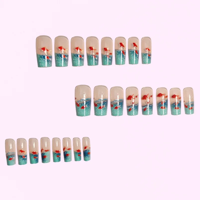24pcs Square Stick-on Nails Set Goldfish Nail Tips Cheap Nail Seal Summer Beautiful false Nails Wholesale Holiday Press on Nails 24pcs Square Stick-on Nails Set Goldfish Nail Tips Cheap Nail Seal Summer Beautiful false Nails Wholesale Holiday Press on Nails