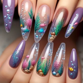 Gradient Blue Ocean Press On Nails – 24 Medium Long Jellyfish and Floral False Nail Art Tips 5 95960 8jsm9m