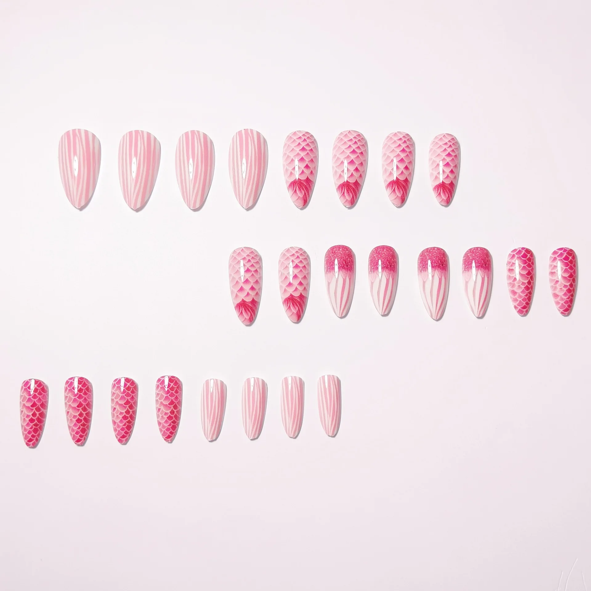 24pcs/set Medium long fake nails for women girls gradient Blue Ocean fish water plans jellyfish flowers press on false nail art Gradient Blue Ocean Press On Nails – 24pcs/set Medium long fake nails for women girls gradient Blue Ocean fish water plans jellyfish flowers press on false nail art