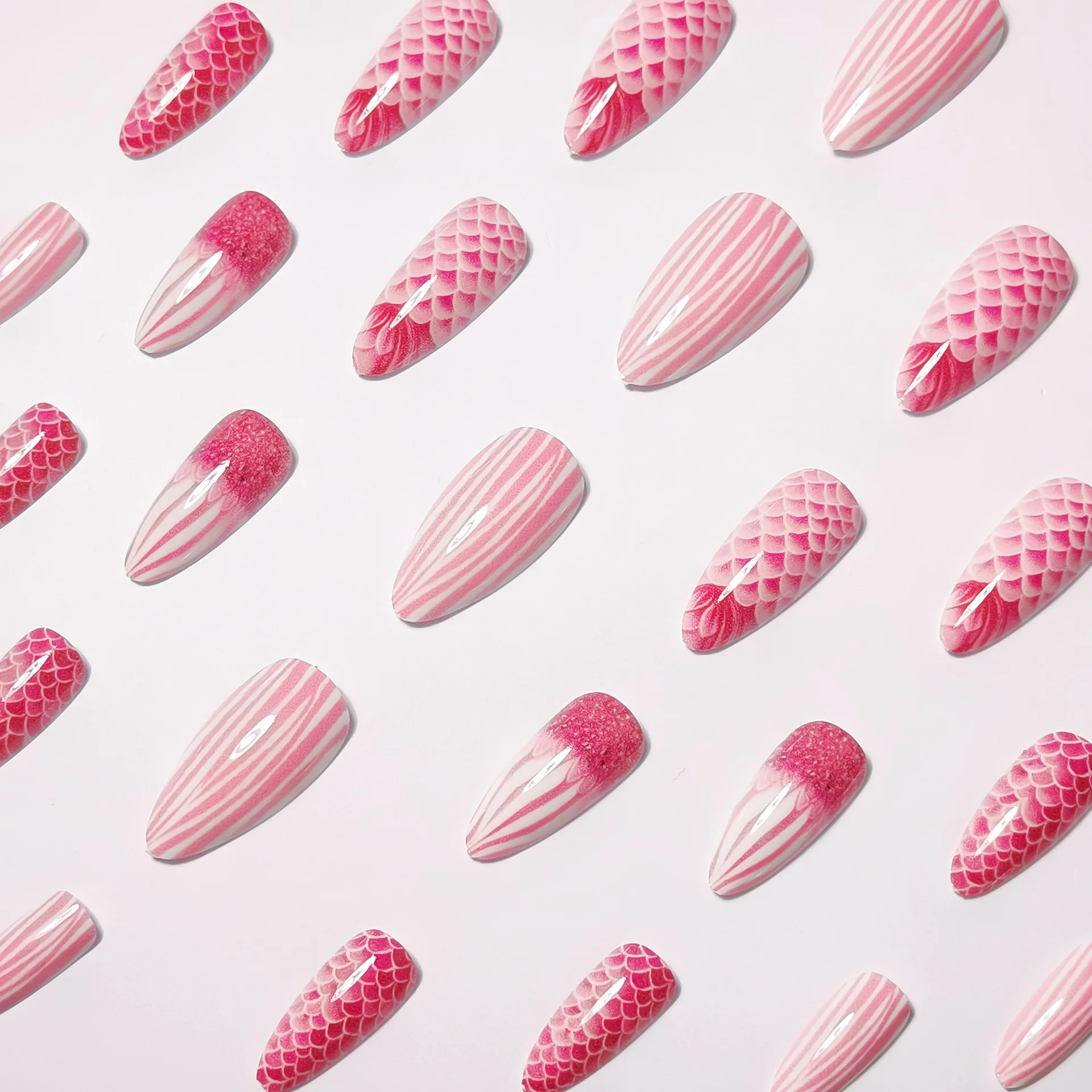 24pcs/set Medium long fake nails for women girls gradient Blue Ocean fish water plans jellyfish flowers press on false nail art Gradient Blue Ocean Press On Nails – 24pcs/set Medium long fake nails for women girls gradient Blue Ocean fish water plans jellyfish flowers press on false nail art