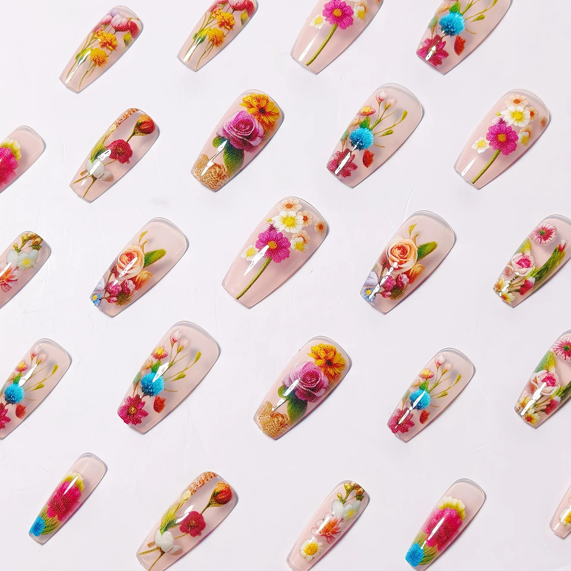 24pcs/set Medium long fake nails for women girls gradient Blue Ocean fish water plans jellyfish flowers press on false nail art Gradient Blue Ocean Press On Nails – 24pcs/set Medium long fake nails for women girls gradient Blue Ocean fish water plans jellyfish flowers press on false nail art