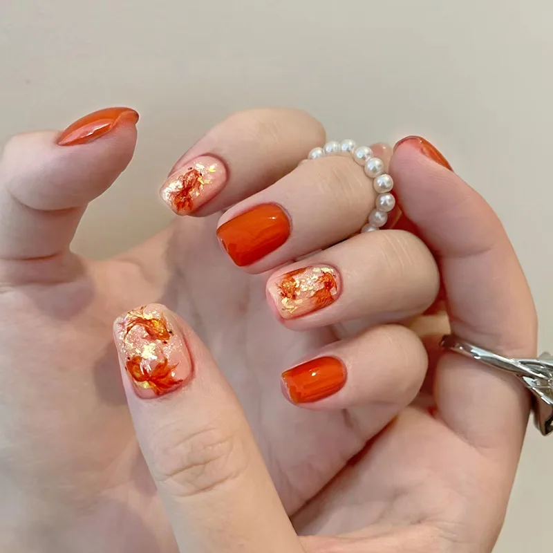 24pcs/set Medium long fake nails for women girls gradient Blue Ocean fish water plans jellyfish flowers press on false nail art Gradient Blue Ocean Press On Nails – 24pcs/set Medium long fake nails for women girls gradient Blue Ocean fish water plans jellyfish flowers press on false nail art