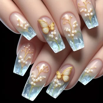 Gradient Blue Ocean Press On Nails – 24 Medium Long Jellyfish and Floral False Nail Art Tips 4 95960 qoesmo