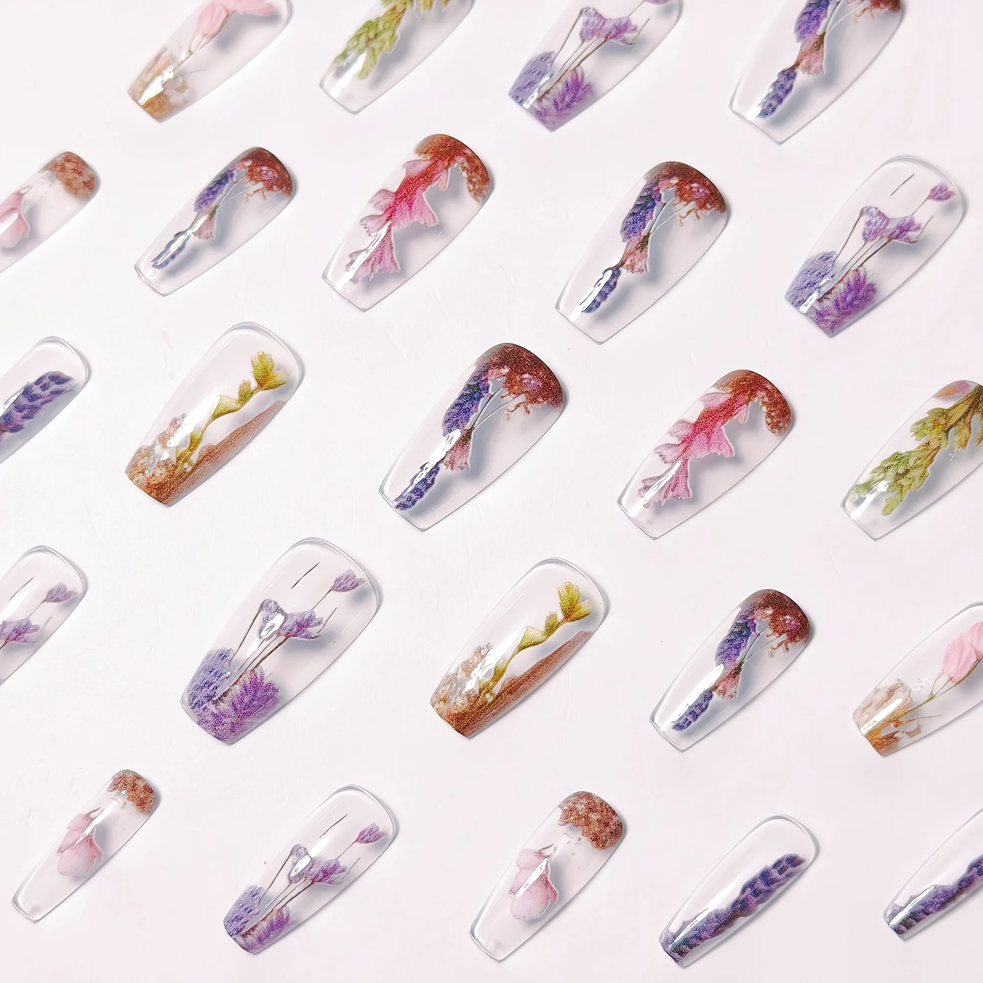 24pcs/set Medium long fake nails for women girls gradient Blue Ocean fish water plans jellyfish flowers press on false nail art Gradient Blue Ocean Press On Nails – 24pcs/set Medium long fake nails for women girls gradient Blue Ocean fish water plans jellyfish flowers press on false nail art