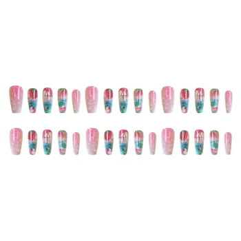 Strawberry Pink Duck Press On Nails – 24 Reusable Medium Length Sweets & Summer Design Set 3 96245 d2bs80