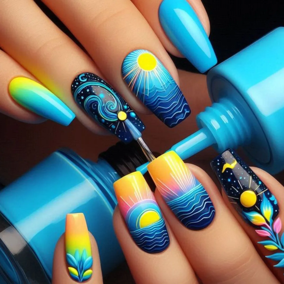 24pcs/set Medium long fake nails for Summer Autumn Winter gradient purple blue starry sky sunset flower y2k press on false nails 24pcs/set Medium long fake nails for Summer Autumn Winter gradient purple blue starry sky sunset flower y2k press on false nails