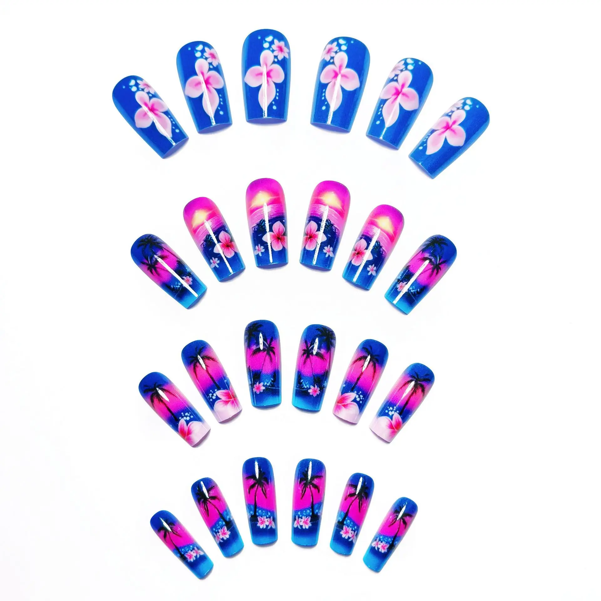 24pcs/set Medium long fake nails for Summer Autumn Winter gradient purple blue starry sky sunset flower y2k press on false nails 24pcs/set Medium long fake nails for Summer Autumn Winter gradient purple blue starry sky sunset flower y2k press on false nails