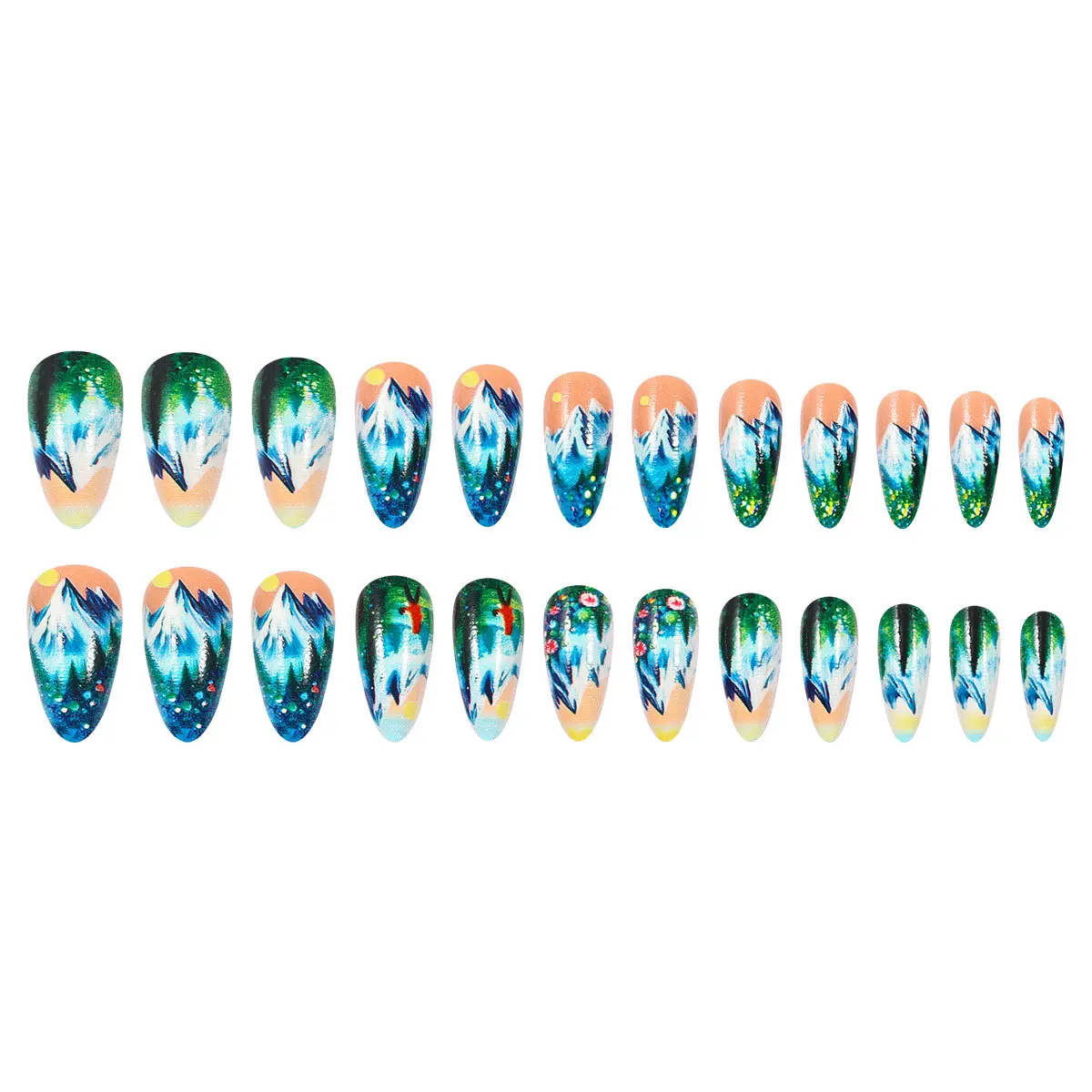 24pcs/set Medium long fake nails for Summer Autumn Winter gradient purple blue starry sky sunset flower y2k press on false nails 24pcs/set Medium long fake nails for Summer Autumn Winter gradient purple blue starry sky sunset flower y2k press on false nails