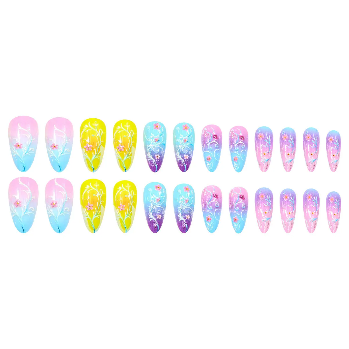 24pcs/set Medium long fake nails for Summer Autumn Winter gradient purple blue starry sky sunset flower y2k press on false nails 24pcs/set Medium long fake nails for Summer Autumn Winter gradient purple blue starry sky sunset flower y2k press on false nails