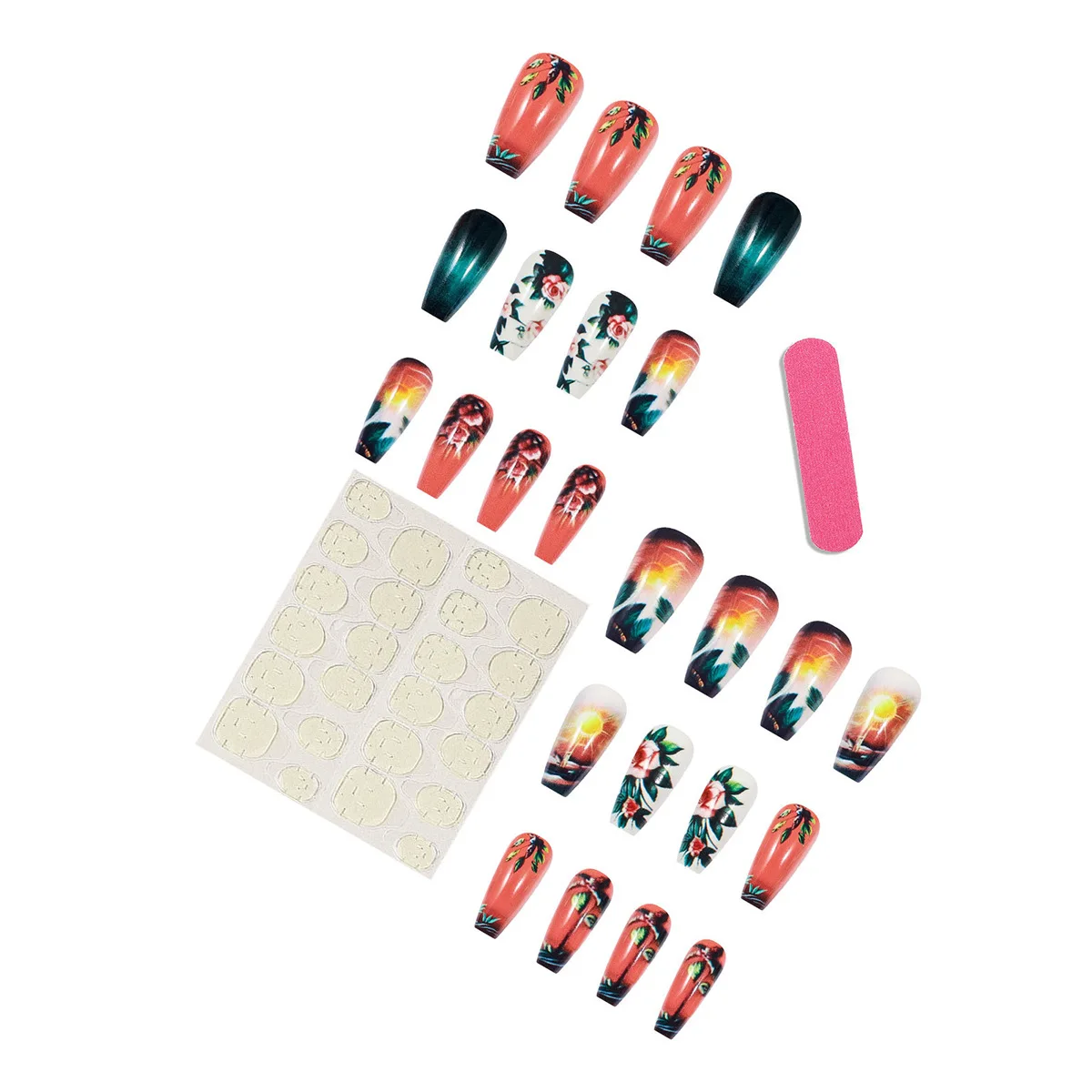 24pcs/set Medium long fake nails for Summer Autumn Winter gradient purple blue starry sky sunset flower y2k press on false nails 24pcs/set Medium long fake nails for Summer Autumn Winter gradient purple blue starry sky sunset flower y2k press on false nails