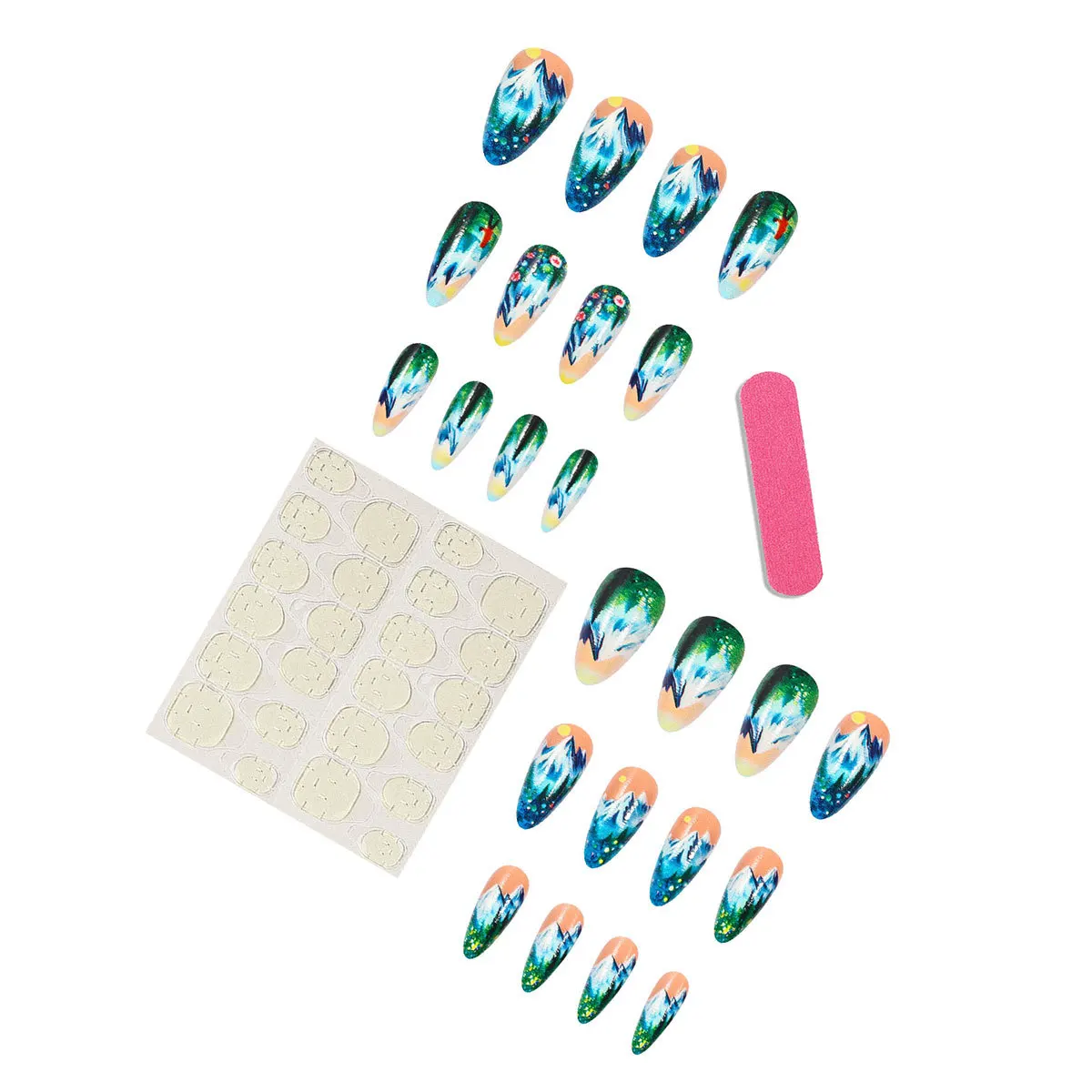24pcs/set Medium long fake nails for Summer Autumn Winter gradient purple blue starry sky sunset flower y2k press on false nails 24pcs/set Medium long fake nails for Summer Autumn Winter gradient purple blue starry sky sunset flower y2k press on false nails