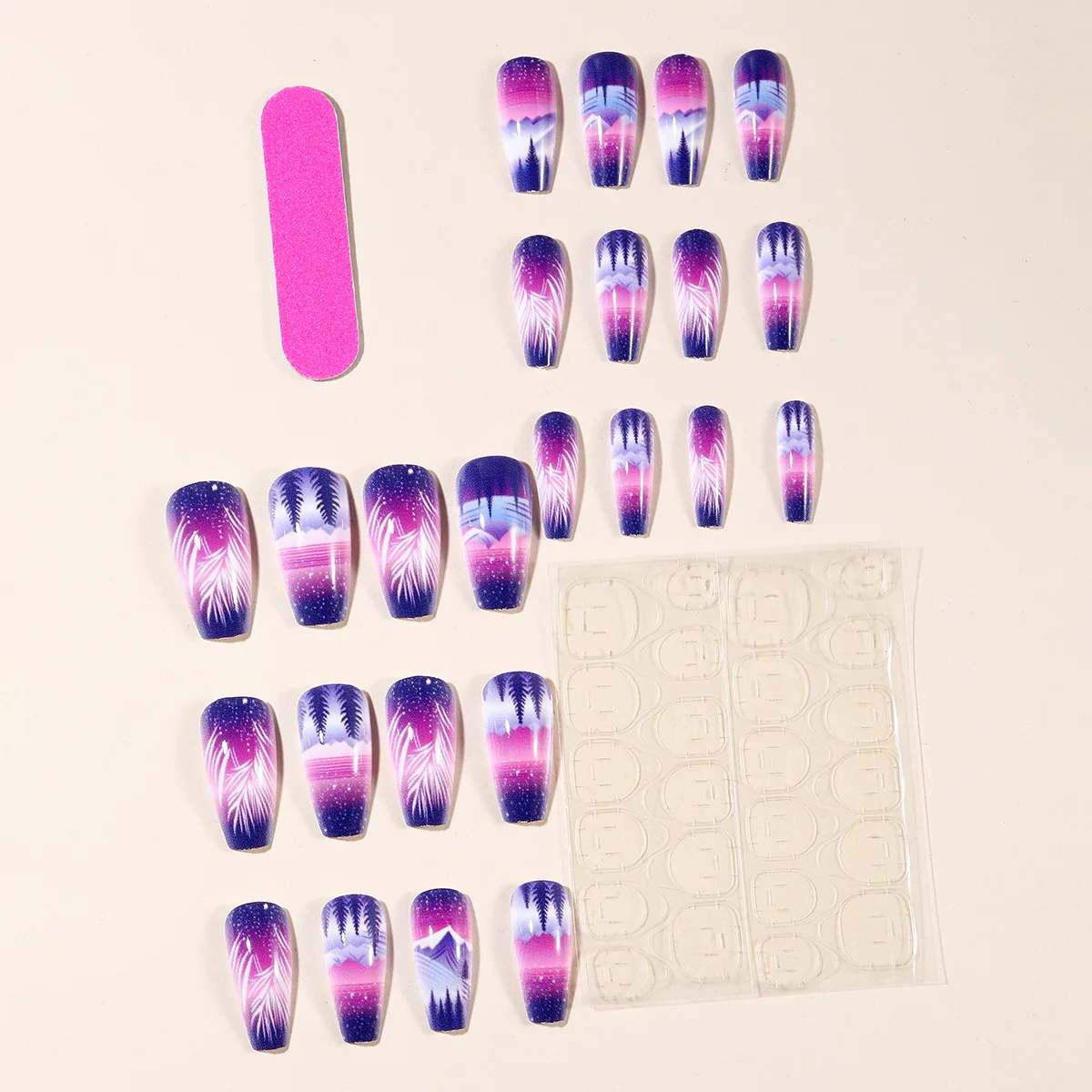 24pcs/set Medium long fake nails for Summer Autumn Winter gradient purple blue starry sky sunset flower y2k press on false nails 24pcs/set Medium long fake nails for Summer Autumn Winter gradient purple blue starry sky sunset flower y2k press on false nails