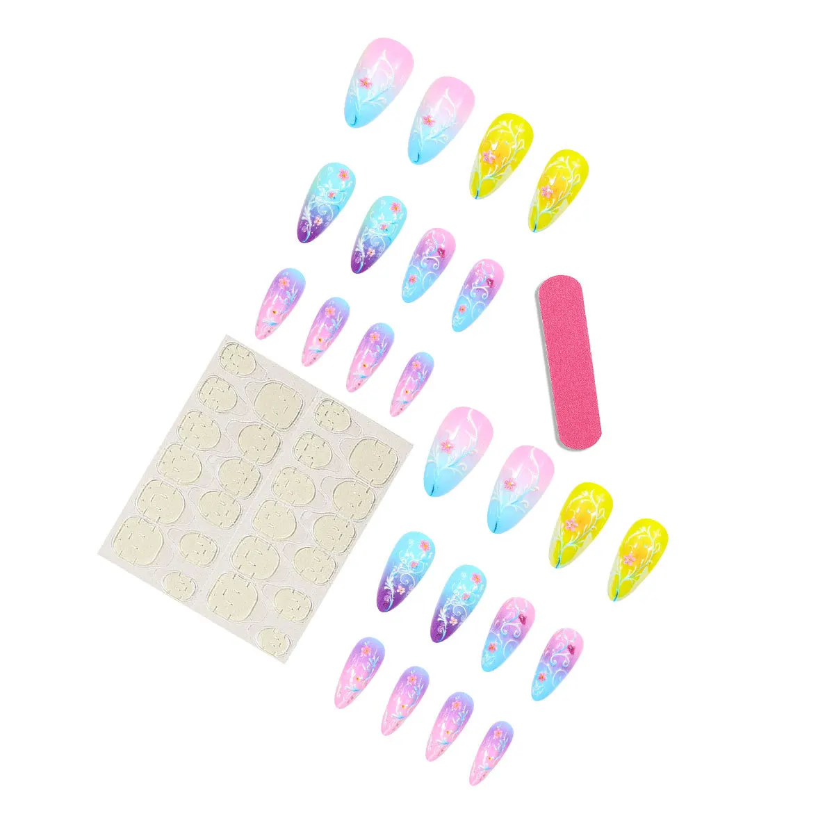 24pcs/set Medium long fake nails for Summer Autumn Winter gradient purple blue starry sky sunset flower y2k press on false nails 24pcs/set Medium long fake nails for Summer Autumn Winter gradient purple blue starry sky sunset flower y2k press on false nails