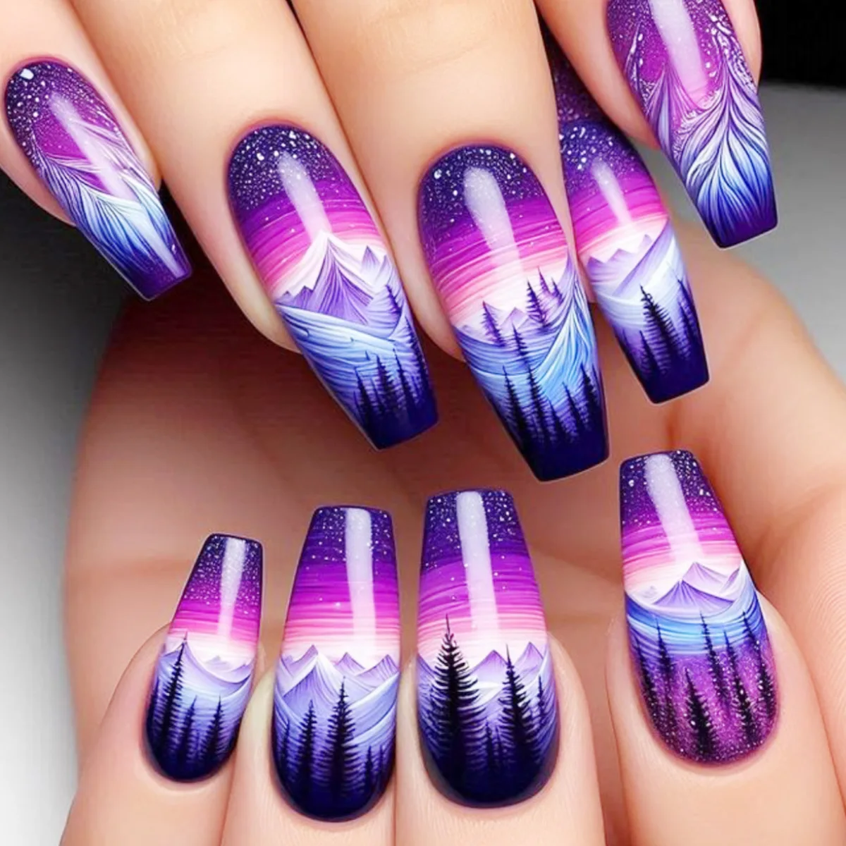 24pcs/set Medium long fake nails for Summer Autumn Winter gradient purple blue starry sky sunset flower y2k press on false nails 24pcs/set Medium long fake nails for Summer Autumn Winter gradient purple blue starry sky sunset flower y2k press on false nails