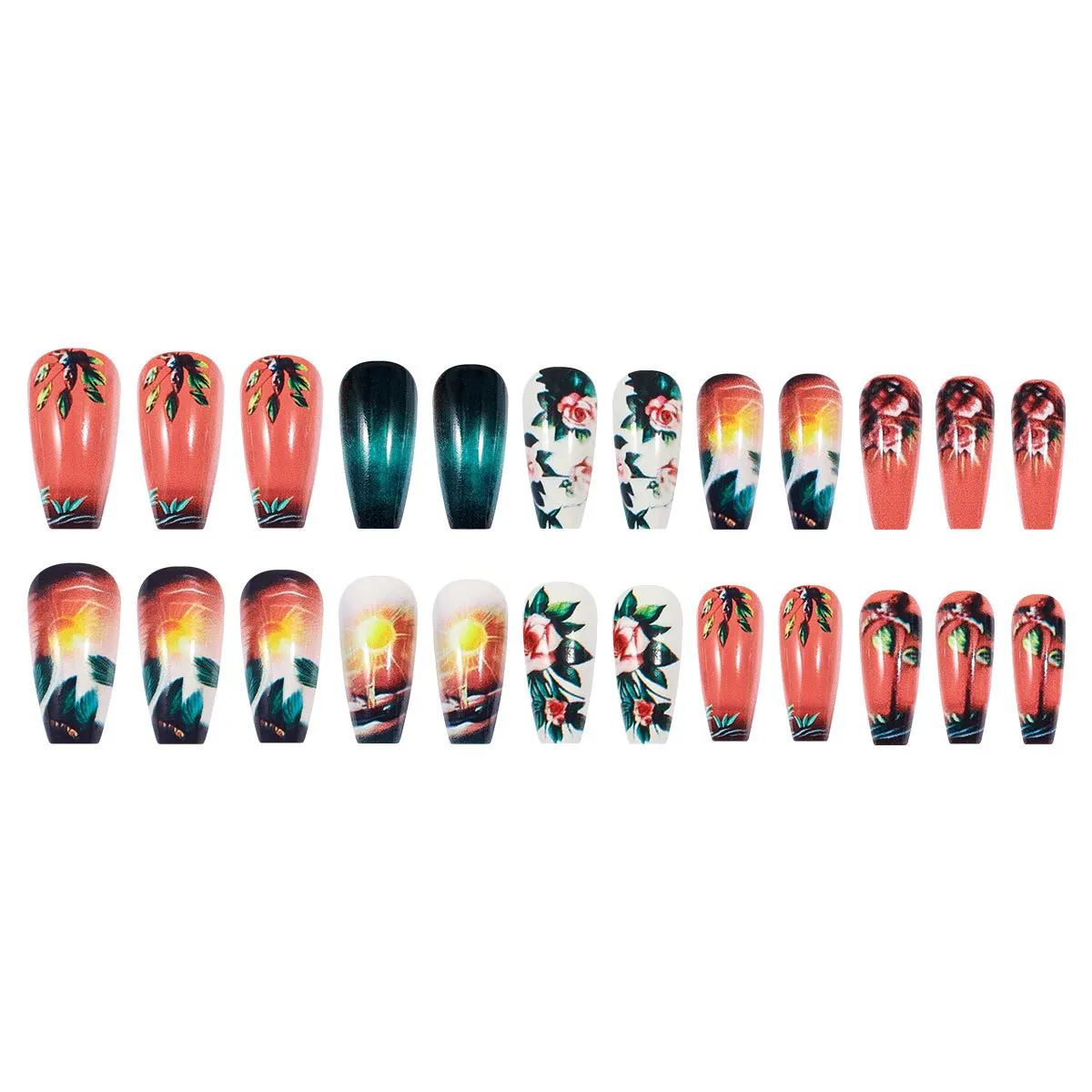 24pcs/set Medium long fake nails for Summer Autumn Winter gradient purple blue starry sky sunset flower y2k press on false nails 24pcs/set Medium long fake nails for Summer Autumn Winter gradient purple blue starry sky sunset flower y2k press on false nails