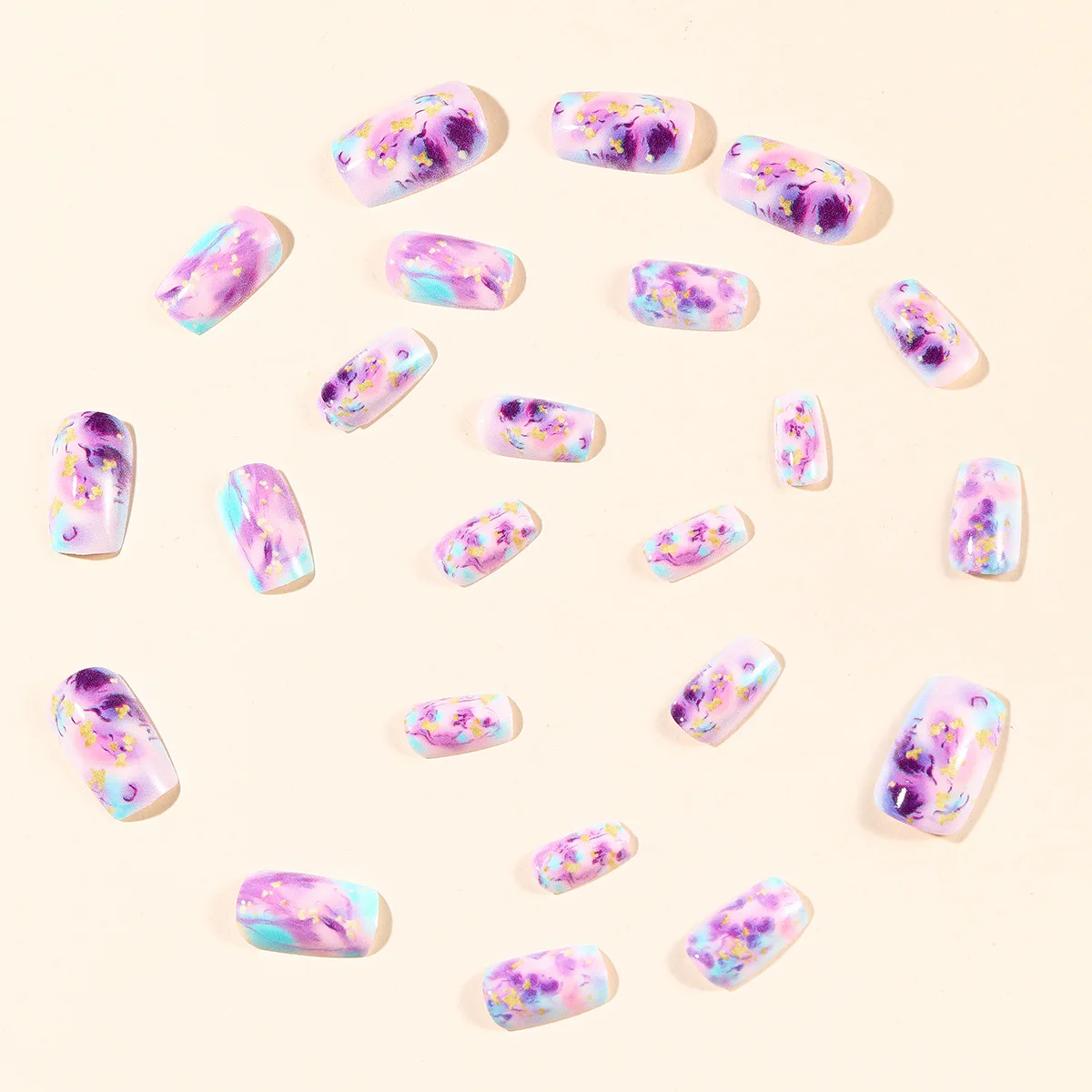 24pcs/set Medium long fake nails for Summer Autumn Winter gradient purple blue starry sky sunset flower y2k press on false nails 24pcs/set Medium long fake nails for Summer Autumn Winter gradient purple blue starry sky sunset flower y2k press on false nails