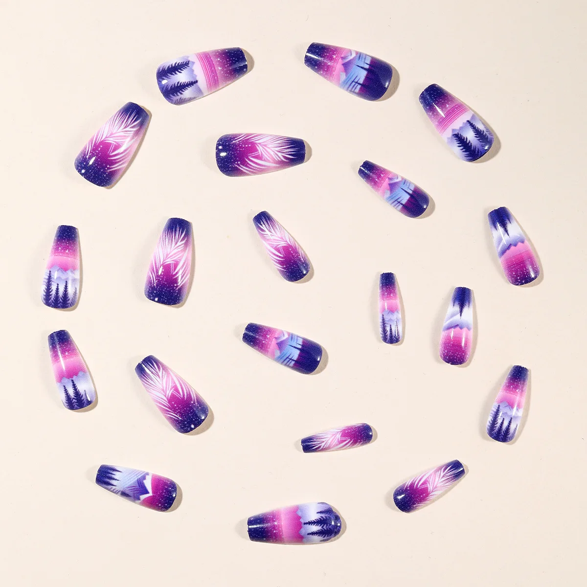 24pcs/set Medium long fake nails for Summer Autumn Winter gradient purple blue starry sky sunset flower y2k press on false nails 24pcs/set Medium long fake nails for Summer Autumn Winter gradient purple blue starry sky sunset flower y2k press on false nails