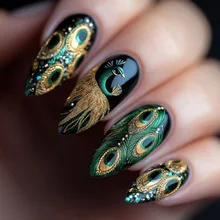 24pcs Glossy Almond False Nails Dark Green Forest Mushroom Pattern Press On Nails Gold Sequins French Style Wearable Fake Nail Dark Green Almond Press On Nails - 24pcs Glossy Almond False Nails Dark Green Forest Mushroom Pattern Press On Nails Gold Sequins French Style Wearable Fake Nail