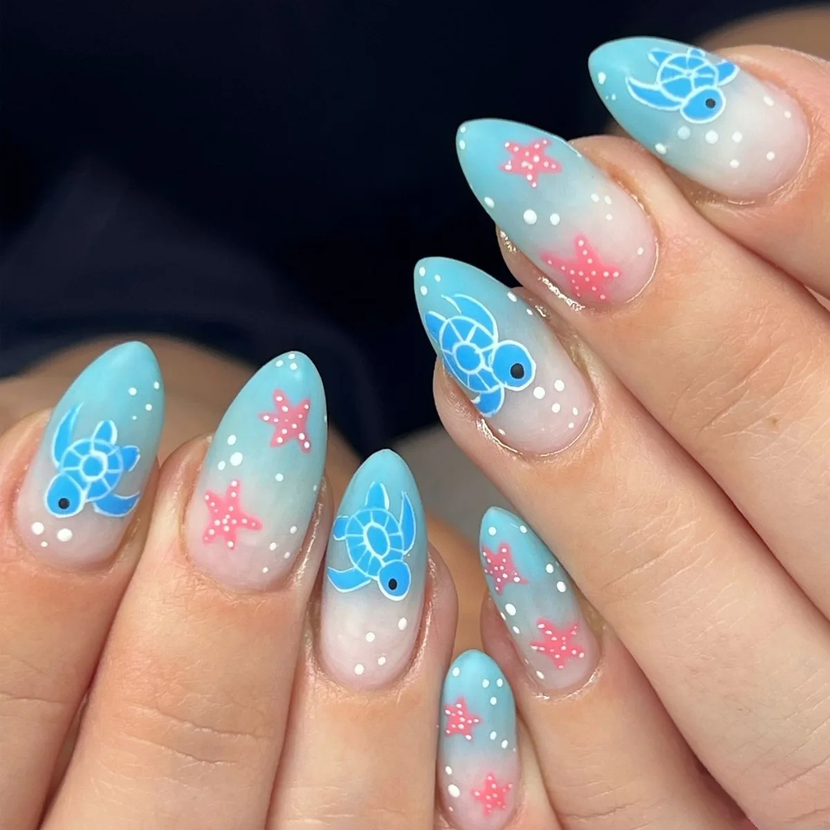 24pcs/set Medium long fake nails for women girls fashion ocean jellyfish turtle cute animals design press on false nail art tips Ocean Jellyfish And Turtle Press-On Nail Set - 24pcs/set Medium long fake nails for women girls fashion ocean jellyfish turtle cute animals design press on false nail art tips