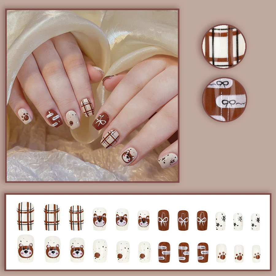24pcs/set Medium long fake nails for women girls fashion ocean jellyfish turtle cute animals design press on false nail art tips Ocean Jellyfish And Turtle Press-On Nail Set - 24pcs/set Medium long fake nails for women girls fashion ocean jellyfish turtle cute animals design press on false nail art tips