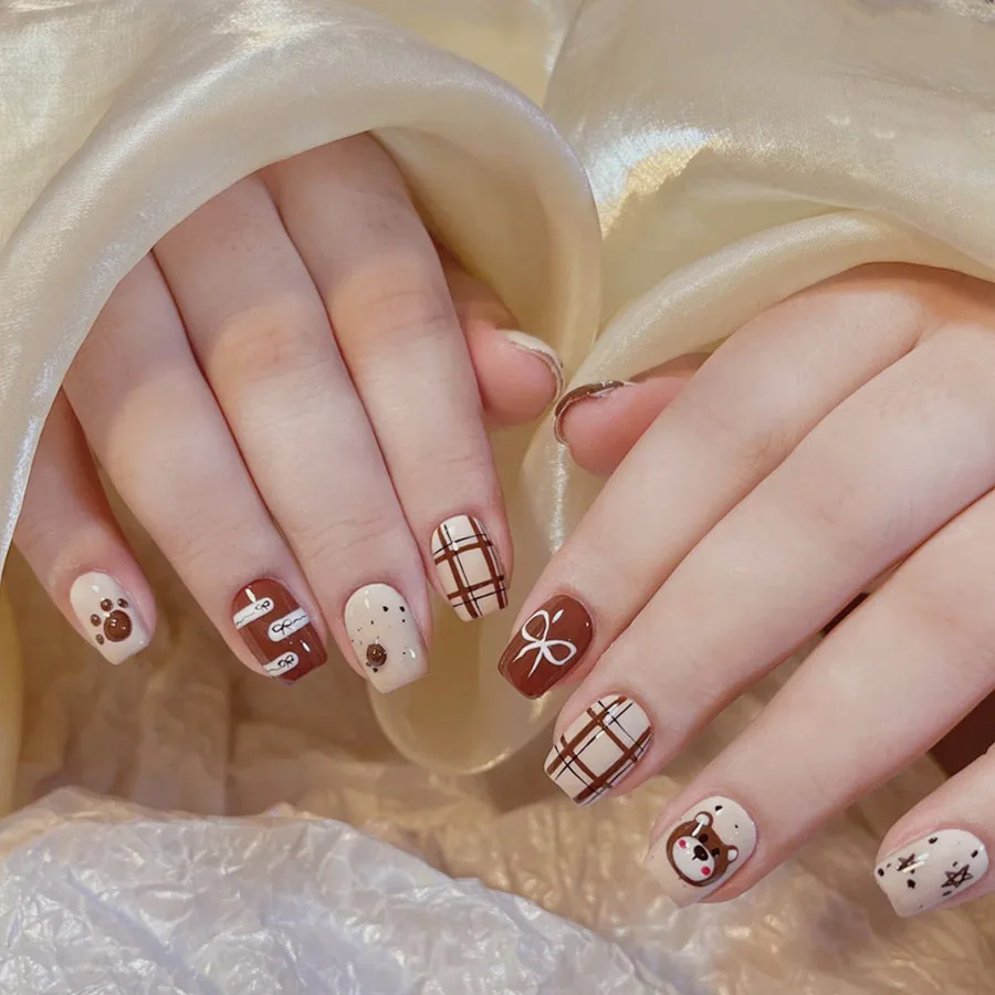 24pcs/set Medium long fake nails for women girls fashion ocean jellyfish turtle cute animals design press on false nail art tips Ocean Jellyfish And Turtle Press-On Nail Set - 24pcs/set Medium long fake nails for women girls fashion ocean jellyfish turtle cute animals design press on false nail art tips