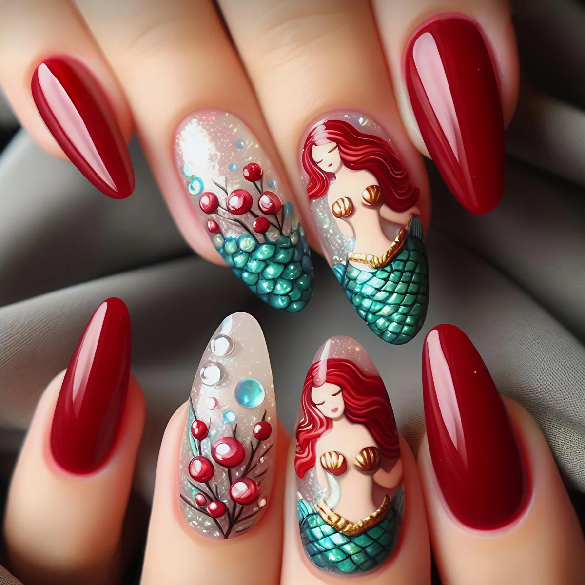 24pcs/set Medium long fake nails for women girls fashion ocean jellyfish turtle cute animals design press on false nail art tips Ocean Jellyfish And Turtle Press-On Nail Set - 24pcs/set Medium long fake nails for women girls fashion ocean jellyfish turtle cute animals design press on false nail art tips