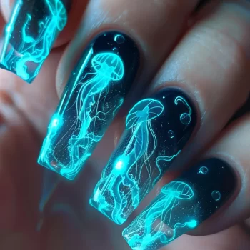 Ocean Jellyfish and Turtle Press-On Nail Set – 24-Piece Medium-Long Kit with Cute Marine Designs 5 96295 lp3ztl