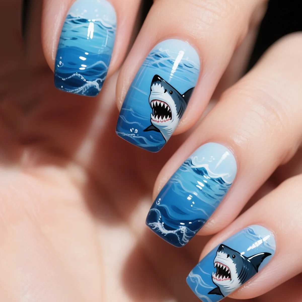 24pcs/set Medium long fake nails for women girls fashion ocean jellyfish turtle cute animals design press on false nail art tips Ocean Jellyfish And Turtle Press-On Nail Set - 24pcs/set Medium long fake nails for women girls fashion ocean jellyfish turtle cute animals design press on false nail art tips