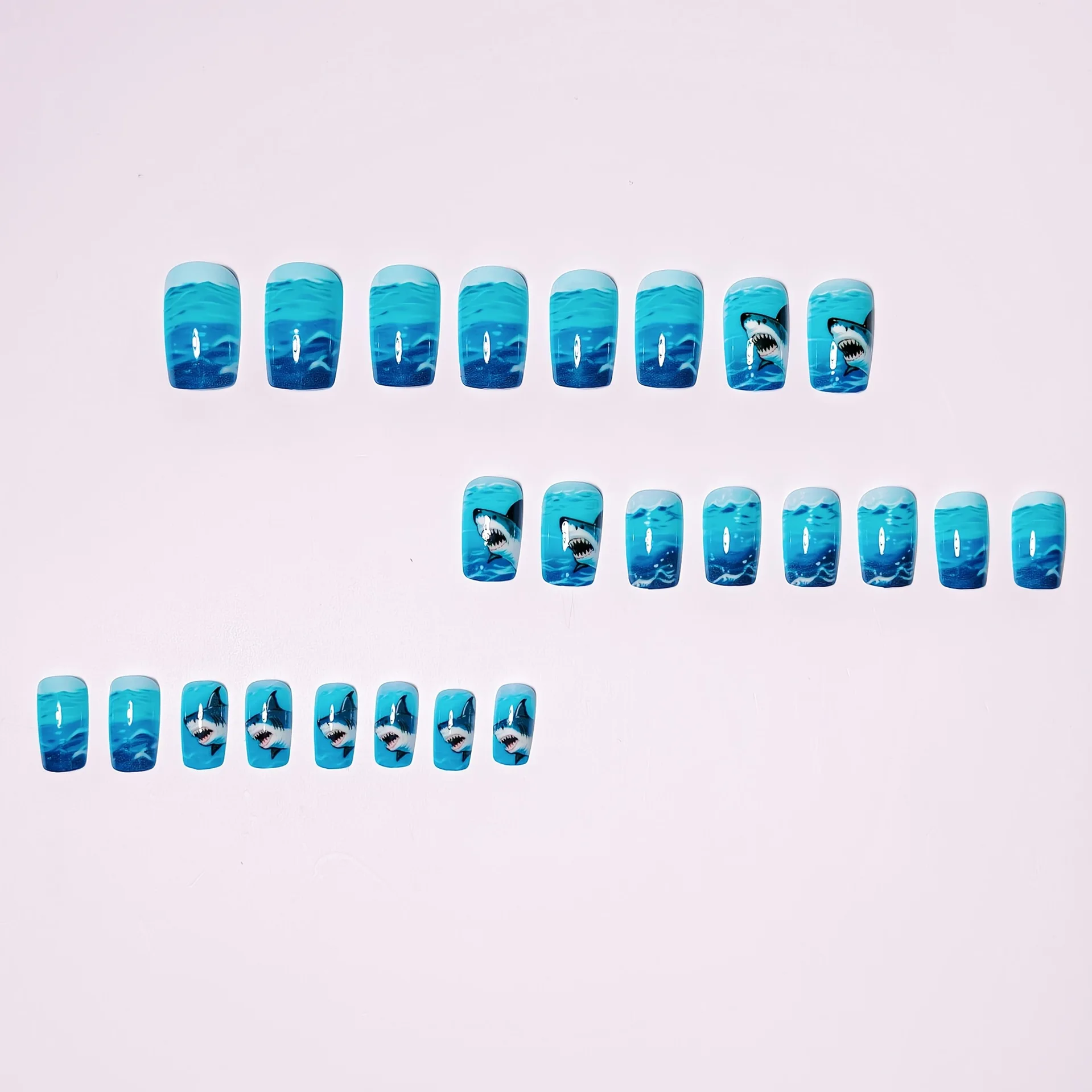 24pcs/set Medium long fake nails for women girls fashion ocean jellyfish turtle cute animals design press on false nail art tips Ocean Jellyfish And Turtle Press-On Nail Set - 24pcs/set Medium long fake nails for women girls fashion ocean jellyfish turtle cute animals design press on false nail art tips