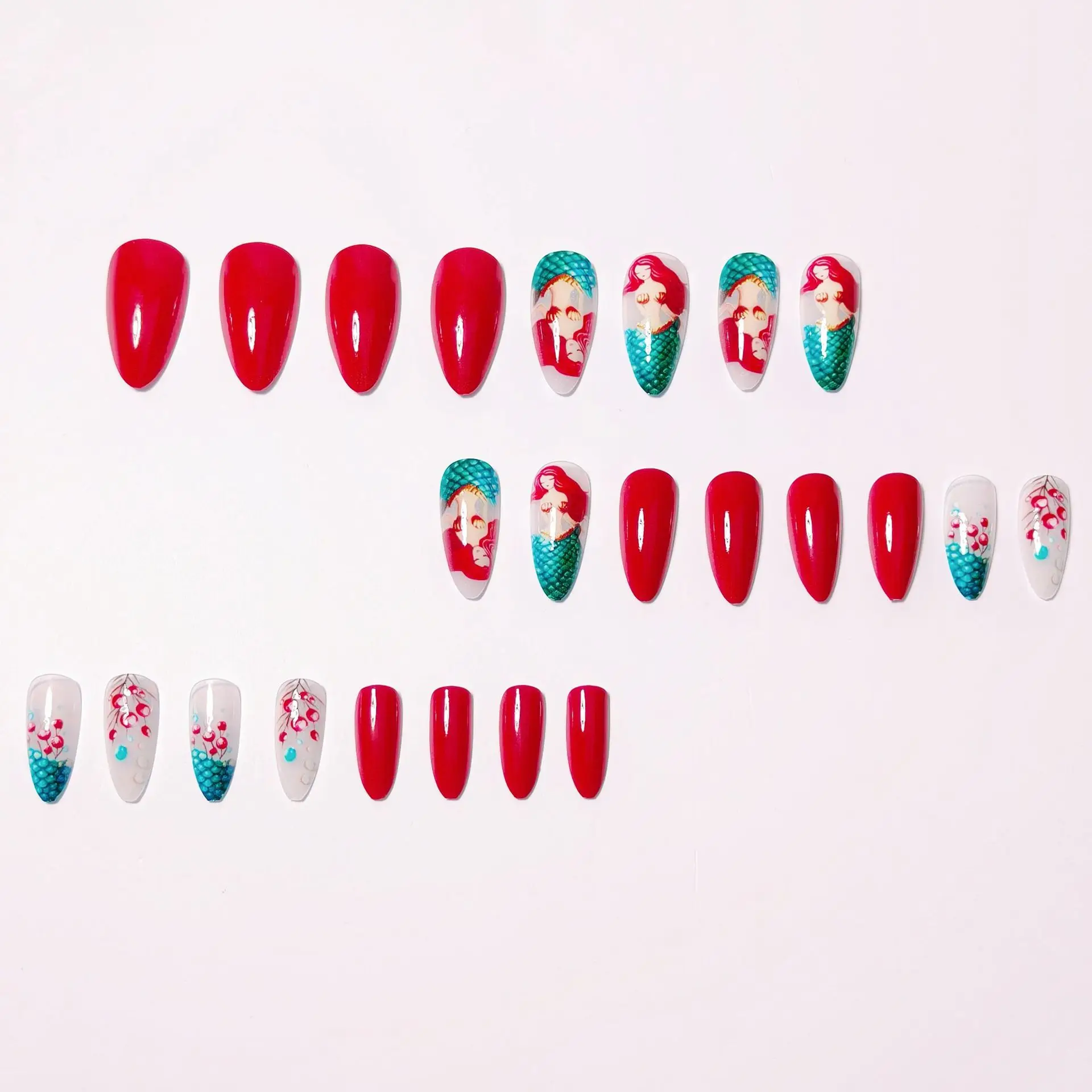 24pcs/set Medium long fake nails for women girls fashion ocean jellyfish turtle cute animals design press on false nail art tips Ocean Jellyfish And Turtle Press-On Nail Set - 24pcs/set Medium long fake nails for women girls fashion ocean jellyfish turtle cute animals design press on false nail art tips