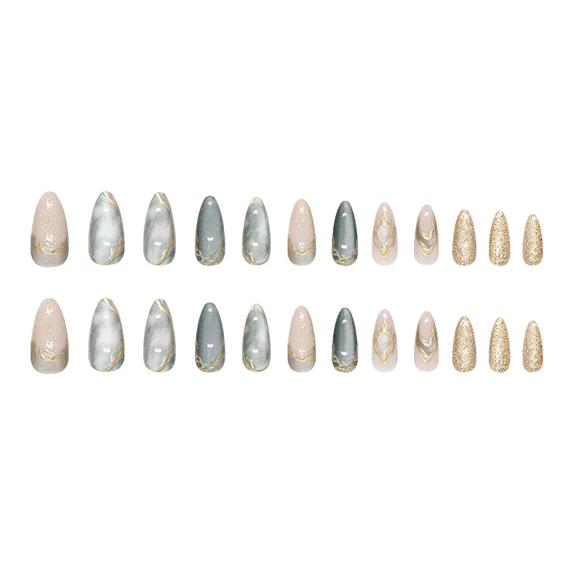 24pcs False Nails Glossy Green Summer Almond Fake Nail Tips Wearable Detachable Fashion Flower Print Press on Nails for Girl 24pcs False Nails Glossy Green Summer Almond Fake Nail Tips Wearable Detachable Fashion Flower Print Press on Nails for Girl
