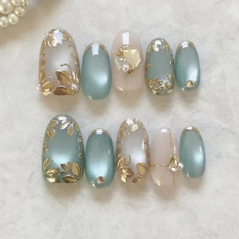 Green Almond Press On Nails – 24-Piece Glossy Floral Summer Press-Ons 1 96617 n2fqrd