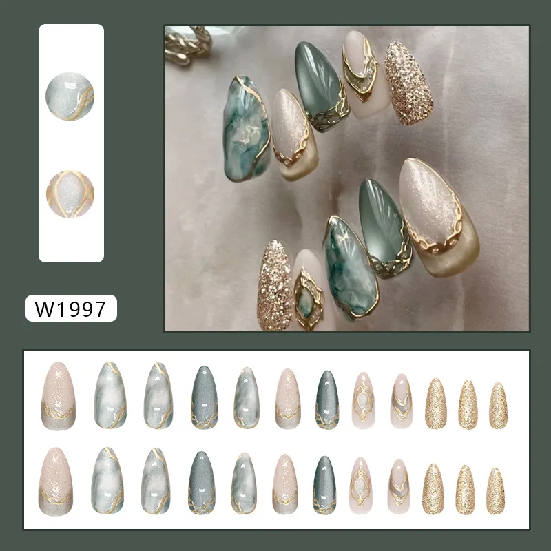 24pcs False Nails Glossy Green Summer Almond Fake Nail Tips Wearable Detachable Fashion Flower Print Press on Nails for Girl 24pcs False Nails Glossy Green Summer Almond Fake Nail Tips Wearable Detachable Fashion Flower Print Press on Nails for Girl
