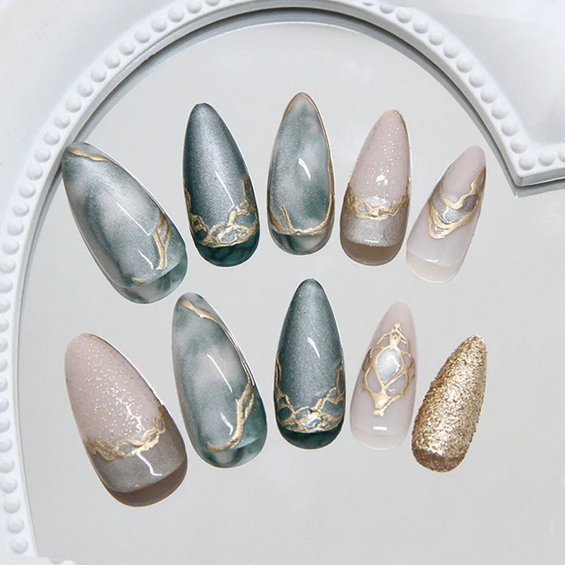 24pcs False Nails Glossy Green Summer Almond Fake Nail Tips Wearable Detachable Fashion Flower Print Press on Nails for Girl 24pcs False Nails Glossy Green Summer Almond Fake Nail Tips Wearable Detachable Fashion Flower Print Press on Nails for Girl