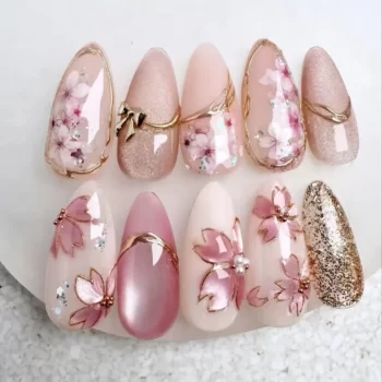 Green Almond Press On Nails – 24-Piece Glossy Floral Summer Press-Ons 2 96617 zsutmx